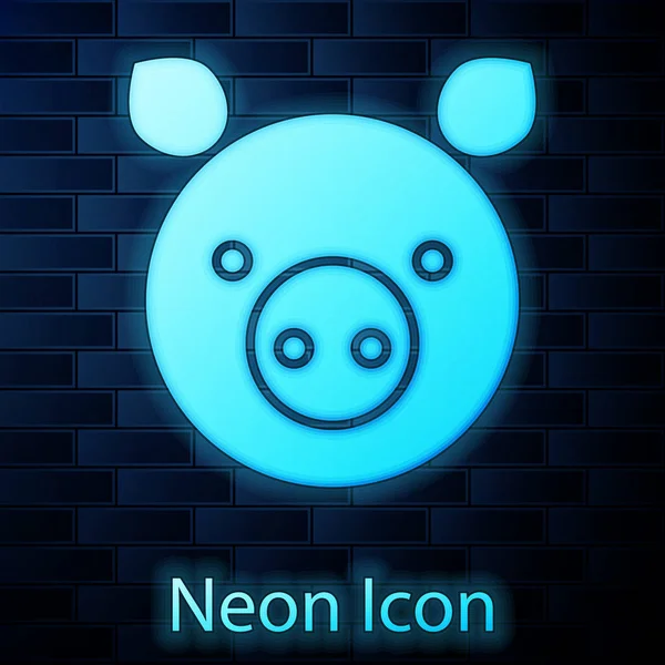 Leuchtende Neon-Schwein Sternzeichen Symbol isoliert auf Backsteinwand Hintergrund. astrologische Horoskopsammlung. Vektorillustration — Stockvektor