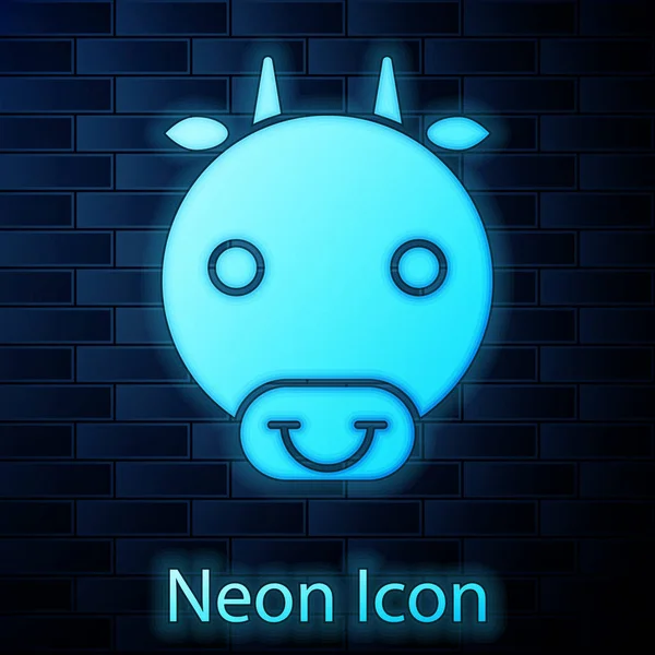 Glowing neon Ox zodiac sign icon isolated on brick wall background. Astrological horoscope collection. Vector Illustration — 스톡 벡터