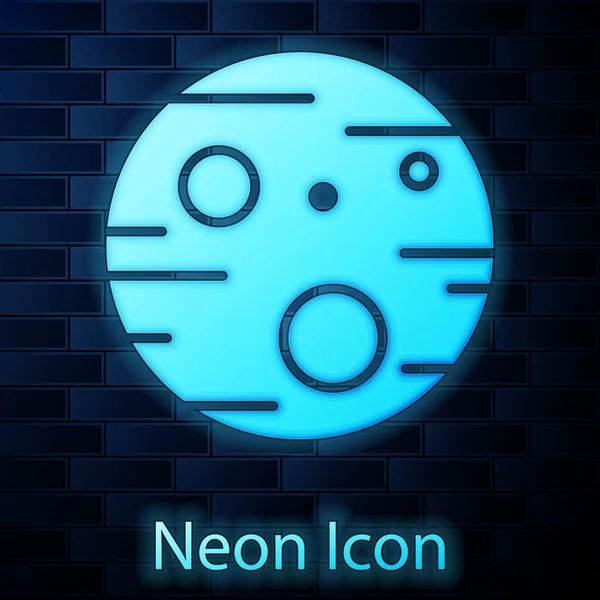 Glowing neon Planet Mars icon isolated on brick wall background. Vector Illustration — ストックベクタ