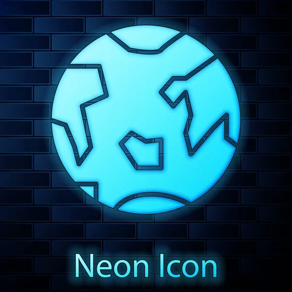 Glowing neon Planet Earth icon isolated on brick wall background. Vector Illustration — 스톡 벡터