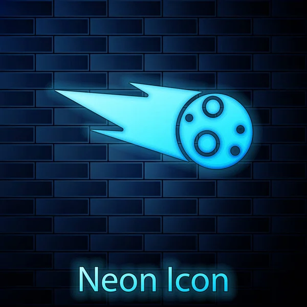 Lumineux néon Comète tombant icône rapide isolé sur fond de mur de briques. Illustration vectorielle — Image vectorielle