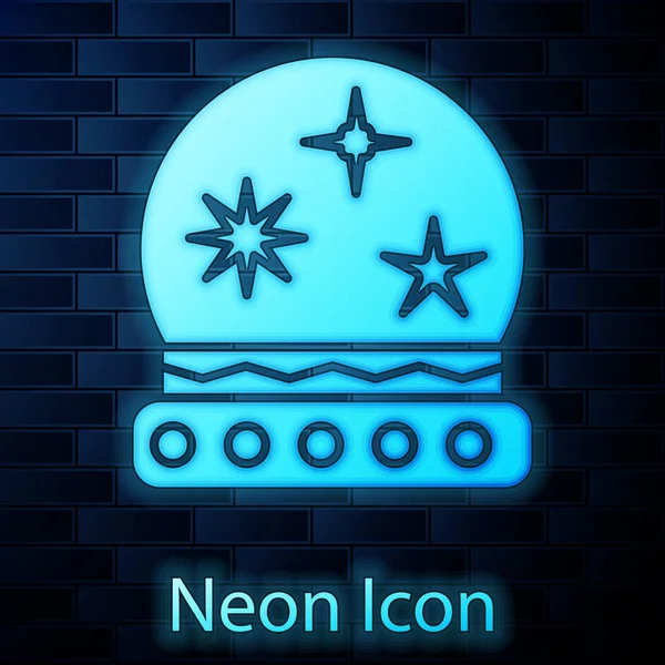 Leuchtende Neon magische Kugel Symbol isoliert auf Backsteinwand Hintergrund. Kristallkugel. Vektorillustration — Stockvektor