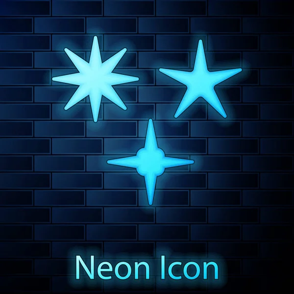 Parlayan neon kayan yıldız simgesi tuğla duvar arkasında izole edildi. Göktaşı, göktaşı, kuyruklu yıldız, asteroid, yıldız ikonu. Vektör İllüstrasyonu — Stok Vektör