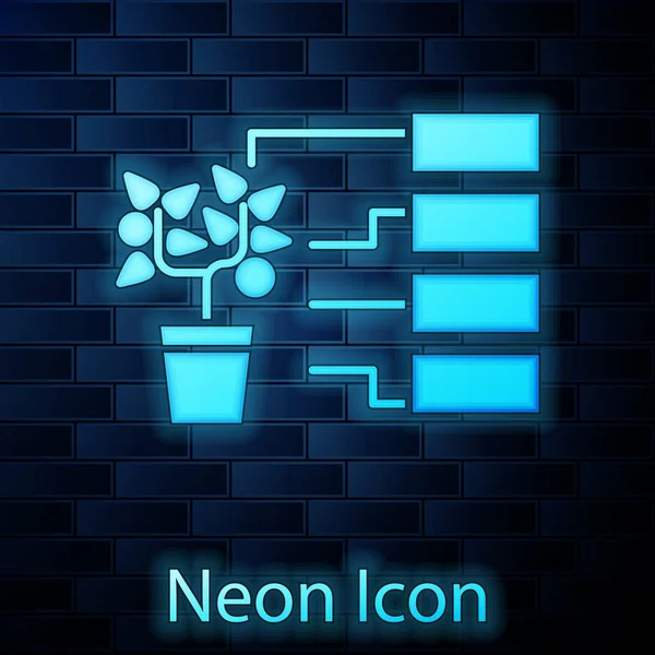 Glowing neon Flower analysis icon isolated on brick wall background. Vector Illustration — ストックベクタ