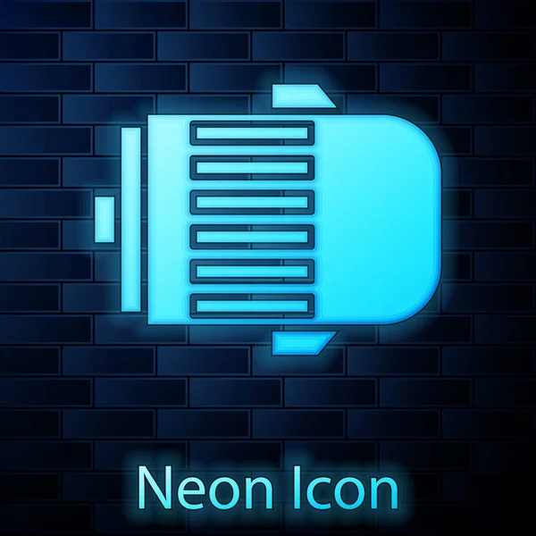 Glowing neon Electric engine icon isolated on brick wall background. Car alternator. Vector Illustration — 스톡 벡터