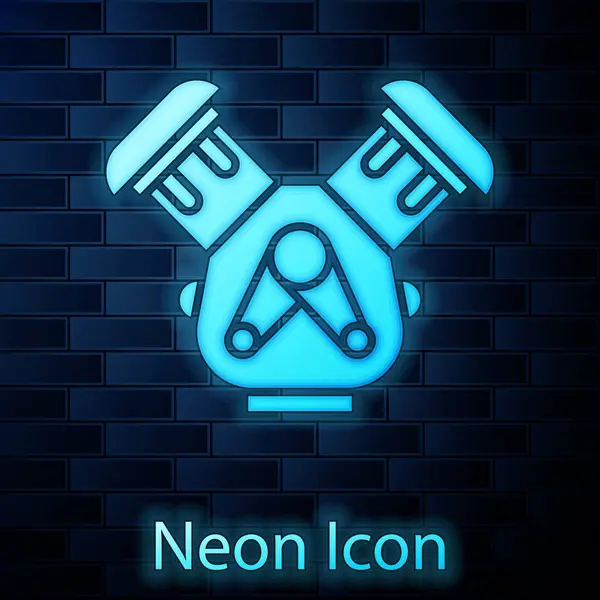 Leuchtende Neon-Auto-Motor-Symbol isoliert auf Backstein-Wand-Hintergrund. Vektorillustration — Stockvektor