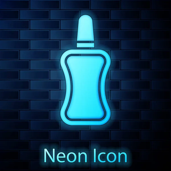 Leuchtende Neon-Nagellack Flasche Symbol isoliert auf Backsteinwand Hintergrund. Vektorillustration — Stockvektor
