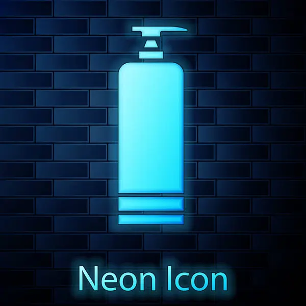 Gloeiende neon Cream of lotion cosmetische buis pictogram geïsoleerd op baksteen muur achtergrond. Lichaamsverzorging producten voor mannen. Vector Illustratie — Stockvector