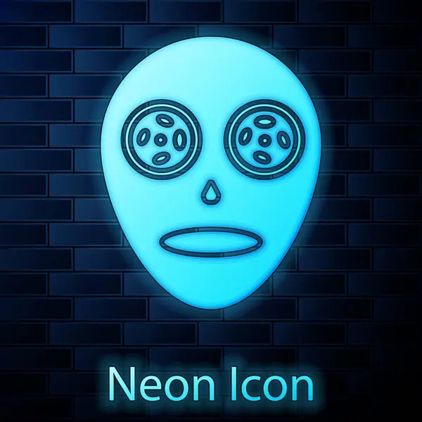 Ragyogó neon arc kozmetikai maszk ikon elszigetelt téglafal háttér. Kozmetológia, orvostudomány és egészségügy. Vektorillusztráció — Stock Vector