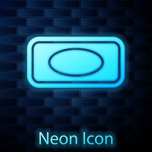 Leuchtende Neon Bar of Seife mit Schaumstoffsymbol isoliert auf Backsteinwand Hintergrund. Seifenbar mit Blasen. Vektorillustration — Stockvektor