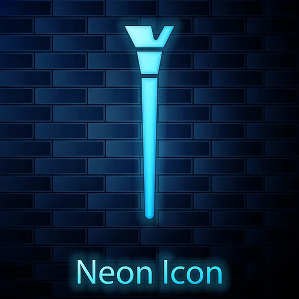 Glowing neon Makeup brush icon isolated on brick wall background. Vector Illustration — 스톡 벡터