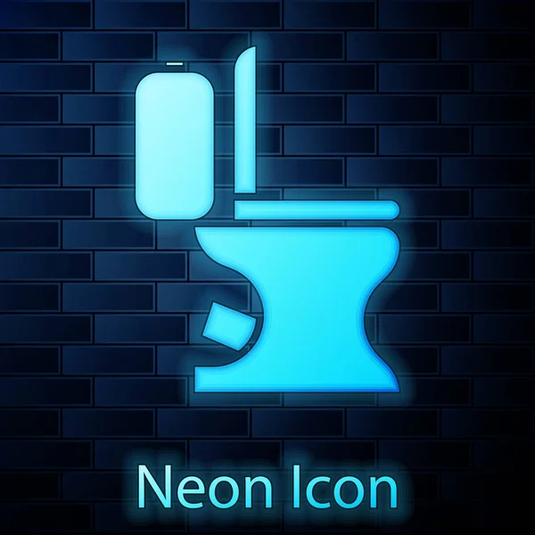 Leuchtende Neon-Toilettenschüssel Symbol isoliert auf Backsteinwand Hintergrund. Vektorillustration — Stockvektor