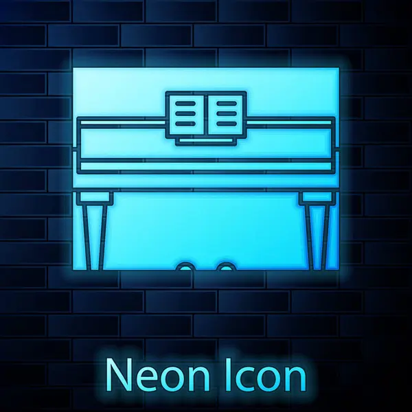 Lumineux néon Icône piano à queue isolé sur fond de mur de briques. Instrument de musique. Illustration vectorielle — Image vectorielle