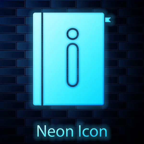 Glödande Neon bruksanvisning ikon isolerad på tegelvägg bakgrund. Användarhandbok. Instruktions skylt. Läs före användning. Vektor illustration — Stock vektor