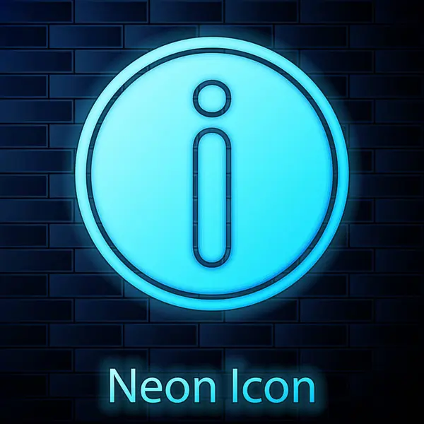 Leuchtendes neonfarbenes Informationssymbol isoliert auf Ziegelwand-Hintergrund. Vektorillustration — Stockvektor