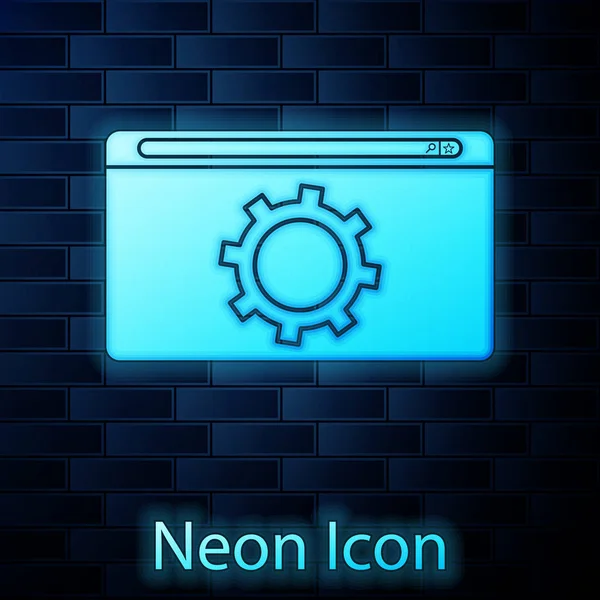 Leuchtende Neon-Setting-Symbol isoliert auf Backsteinwand Hintergrund. Anpassung, Service, Wartung, Reparatur, Reparatur. Vektorillustration — Stockvektor