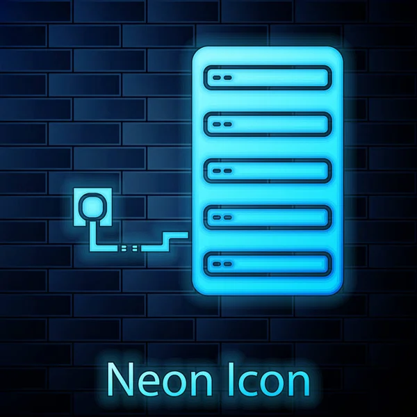 Leuchtende Neon-Server-Symbol isoliert auf Backsteinwand Hintergrund. Anpassung App, Servicekonzept, Einstellungsmöglichkeiten, Wartung, Reparatur, Reparatur. Vektorillustration — Stockvektor