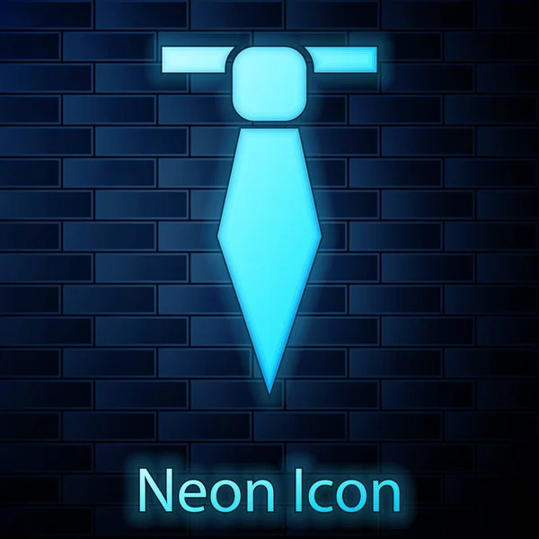 Brillante icona al neon cravatta isolata su sfondo muro di mattoni. Cravatta e cravatta simbolo. Illustrazione vettoriale — Vettoriale Stock