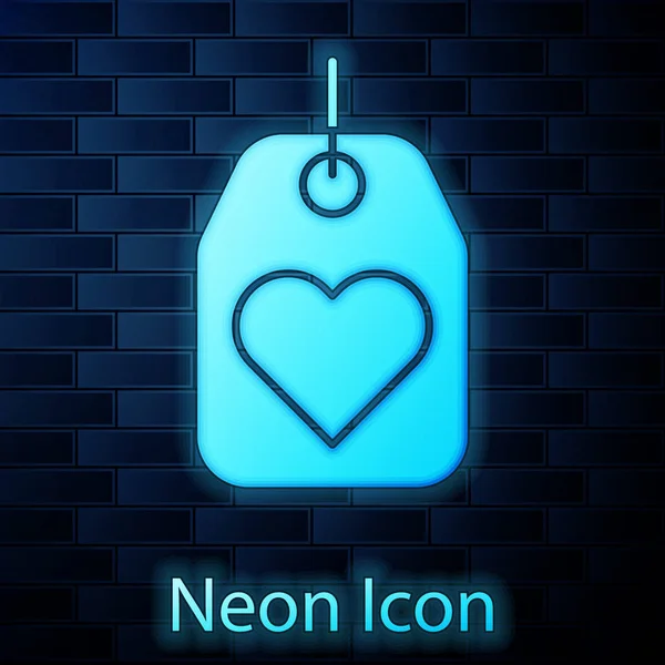 Gloeiende neon Heart tag icoon geïsoleerd op bakstenen muur achtergrond. Liefdessymbool. Valentijnsdag symbool. Vector Illustratie — Stockvector