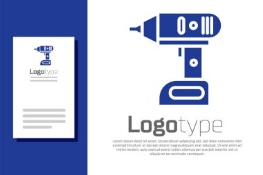Beyaz arkaplanda mavi elektrik kablosuz tornavida simgesi izole edildi. Elektrikli matkap. Tamir aleti. Logo tasarım şablonu elemanı. Vektör İllüstrasyonu