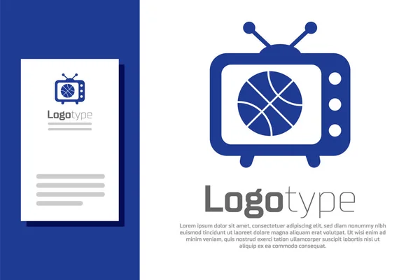 Jogo de basquete azul no ícone do programa de tv isolado no fundo branco. Elemento de modelo de design de logotipo. Ilustração vetorial — Vetor de Stock