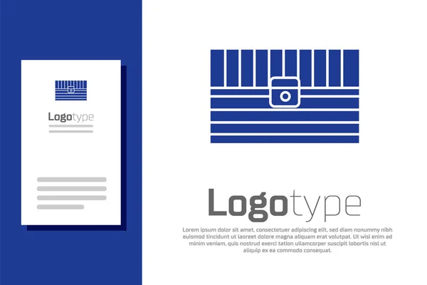 Niebieska antyczna ikona skrzyni skarbów odizolowana na białym tle. Drewniana skrzynia ze złotą monetą. Element szablonu logo. Ilustracja wektora — Wektor stockowy