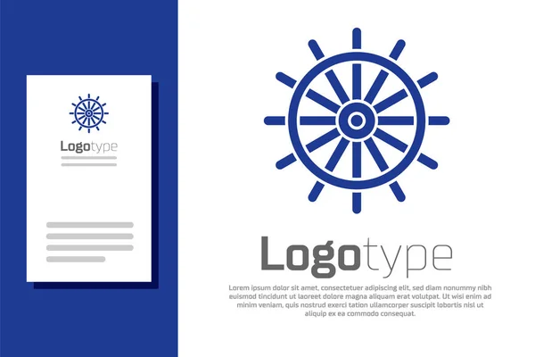 Ícone de volante Blue Ship isolado no fundo branco. Elemento de modelo de design de logotipo. Ilustração vetorial — Vetor de Stock