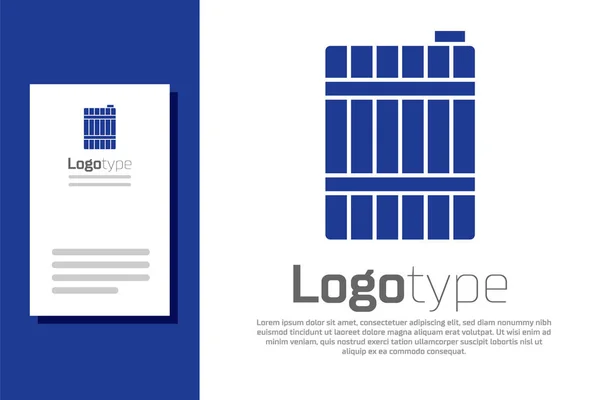 Ícone de barril de madeira azul isolado no fundo branco. Barril de álcool, recipiente de bebida, barril de madeira para cerveja, uísque, vinho. Elemento de modelo de design de logotipo. Ilustração vetorial —  Vetores de Stock