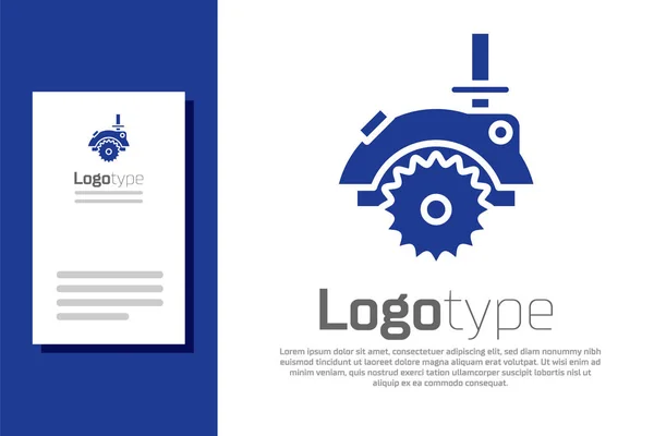 Sega circolare elettrica blu con icona a disco dentato in acciaio isolato su sfondo bianco. Utensile elettrico manuale per tagliare legno o metallo. Elemento modello di design logo. Illustrazione vettoriale — Vettoriale Stock