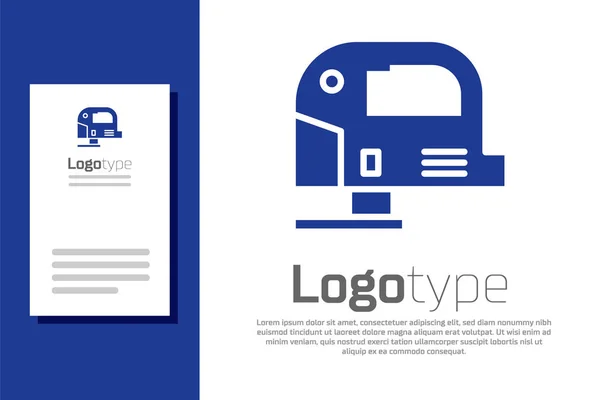 Blue Electric układanki z ikoną ostre ostrze stalowe izolowane na białym tle. Narzędzie elektryczne do stolarki. Element szablonu logo. Ilustracja wektora — Wektor stockowy