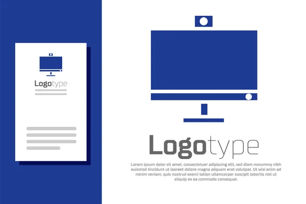 Icona monitor computer blu isolata su sfondo bianco. Segno componente PC. Elemento modello di design logo. Illustrazione vettoriale — Vettoriale Stock