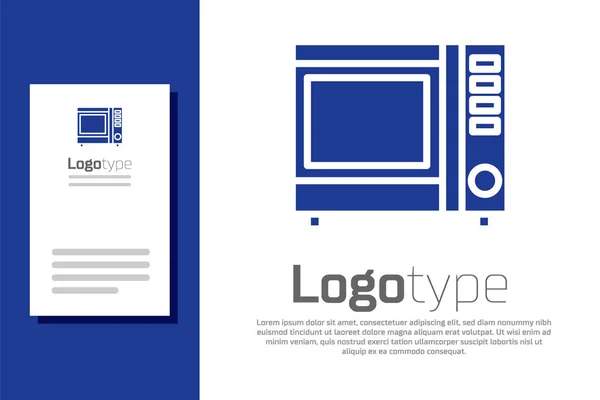 Ícone azul do forno da microonda isolado no fundo branco. Ícone eletrodomésticos. Elemento de modelo de design de logotipo. Ilustração vetorial — Vetor de Stock