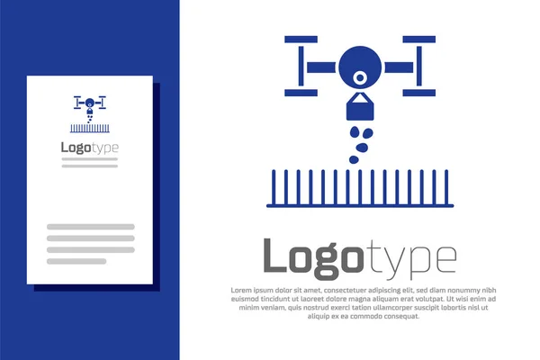 Blue Smart gospodarstwo z kontrolą dronów do sadzenia ikony izolowane na białym tle. Technologia innowacyjna dla firmy rolniczej. Element szablonu logo. Ilustracja wektora — Wektor stockowy