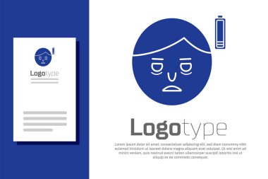 Mavi Yorgunluk simgesi beyaz arkaplanda izole edildi. Enerji yok. Stres belirtileri. Boşluk yok. Logo tasarım şablonu elemanı. Vektör İllüstrasyonu