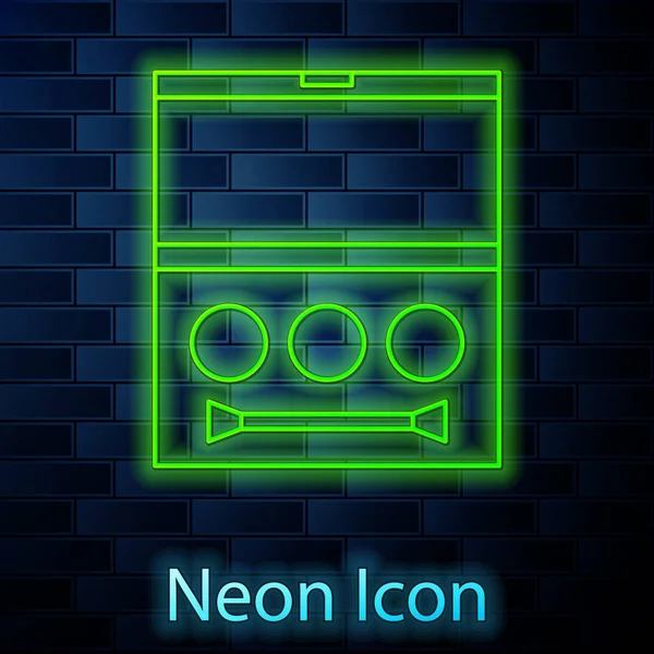 Glowing neon line Eye shadow palette with brush icon isolated on brick wall background. Vector Illustration — 스톡 벡터