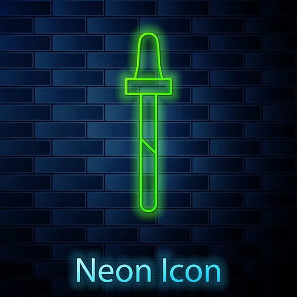 Glowing neon line Pipette icon isolated on brick wall background. Element of medical, cosmetic, chemistry lab equipment. Vector Illustration — 스톡 벡터