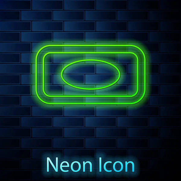 Ragyogó neon vonal Szappan hab ikon elszigetelt téglafal háttér. Szappantartó buborékokkal. Vektorillusztráció — Stock Vector