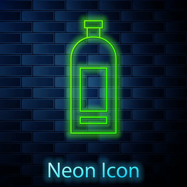 Leuchtende Neon-Linie Flasche Shampoo-Symbol isoliert auf Backsteinwand Hintergrund. Vektorillustration — Stockvektor