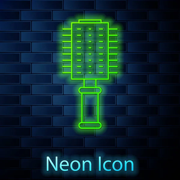 Ragyogó neon vonal Hajkefe ikon elszigetelt téglafal háttér. Fésülködés. Borbély szimbólum. Vektorillusztráció — Stock Vector