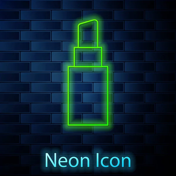 Leuchtende Neon-Linie Lippenstift-Symbol isoliert auf Backsteinwand Hintergrund. Vektorillustration — Stockvektor