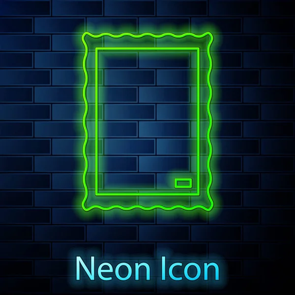 Glowing neon line Picture icon isolated on brick wall background. Vector Illustration — ストックベクタ