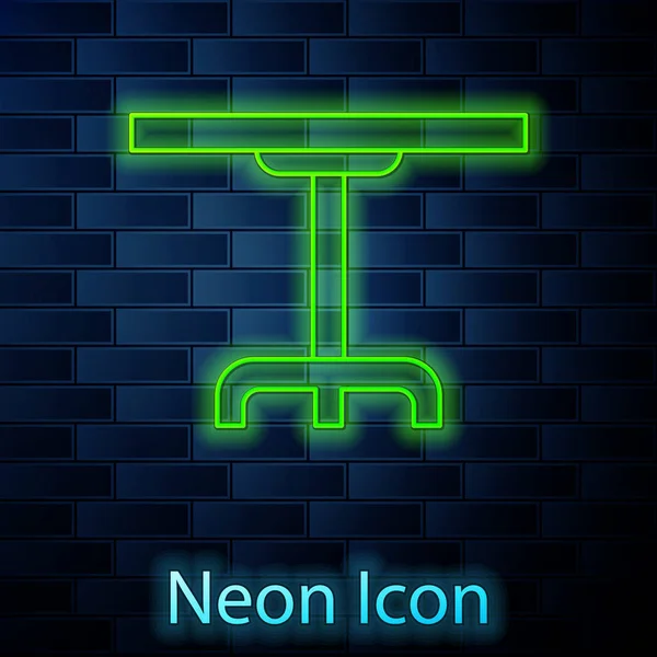 Gloeiende neon lijn Ronde tafel pictogram geïsoleerd op baksteen muur achtergrond. Vector Illustratie — Stockvector