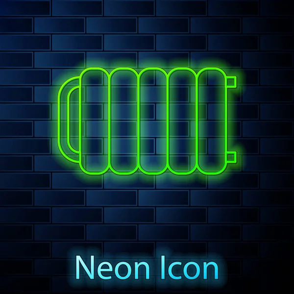Linha de néon brilhante ícone do radiador de aquecimento isolado no fundo da parede de tijolo. Ilustração vetorial — Vetor de Stock