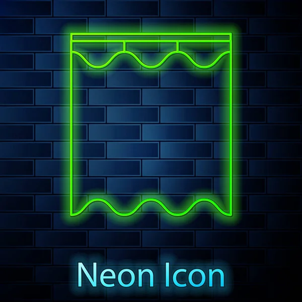 Lumineux néon ligne Rideaux icône isolée sur fond de mur de briques. Illustration vectorielle — Image vectorielle