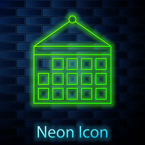 Icono de calendario de línea de neón brillante aislado en el fondo de la pared de ladrillo. Evento símbolo recordatorio. Ilustración vectorial — Vector de stock