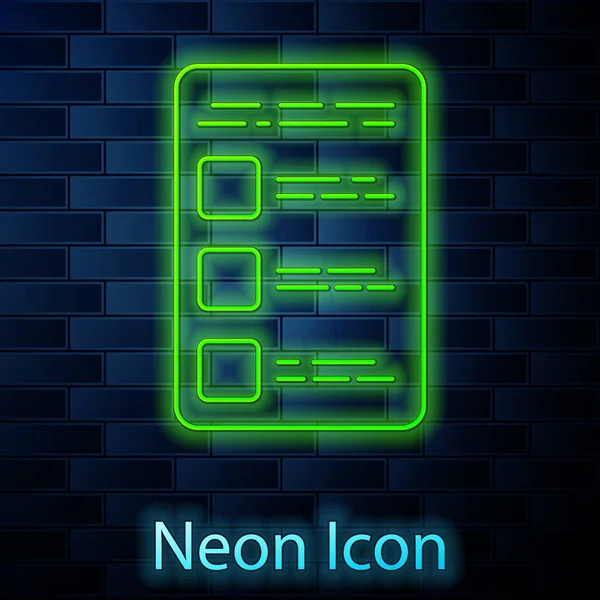 Glowing neon line Create account screen on mobile phone icon isolated on brick wall background. Vector Illustration — ストックベクタ