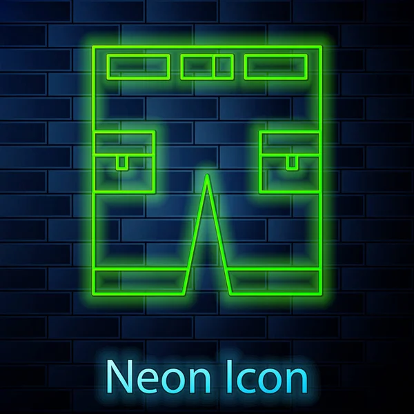 Glowing neon line Short or pants icon isolated on brick wall background. Vector Illustration — ストックベクタ