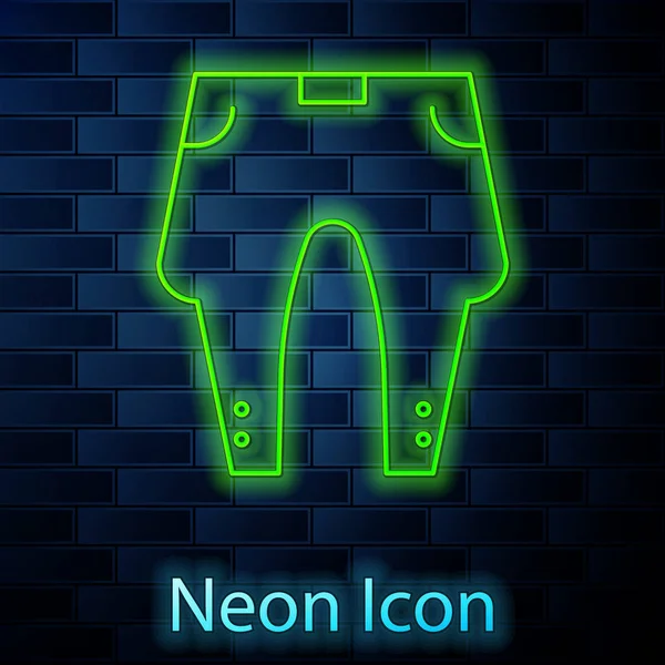 Parlayan neon çizgili pantolon ikonu tuğla duvar arka planında izole edilmiş. Vektör İllüstrasyonu — Stok Vektör