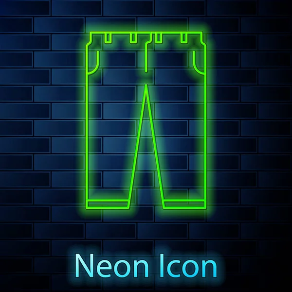 Leuchtende Neon Line Hosen Ikone isoliert auf Backsteinwand Hintergrund. Vektorillustration — Stockvektor