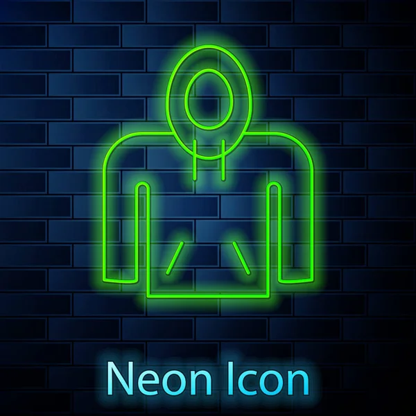 Glowing neon line Hoodie icon isolated on brick wall background. Hooded sweatshirt. Vector Illustration — ストックベクタ